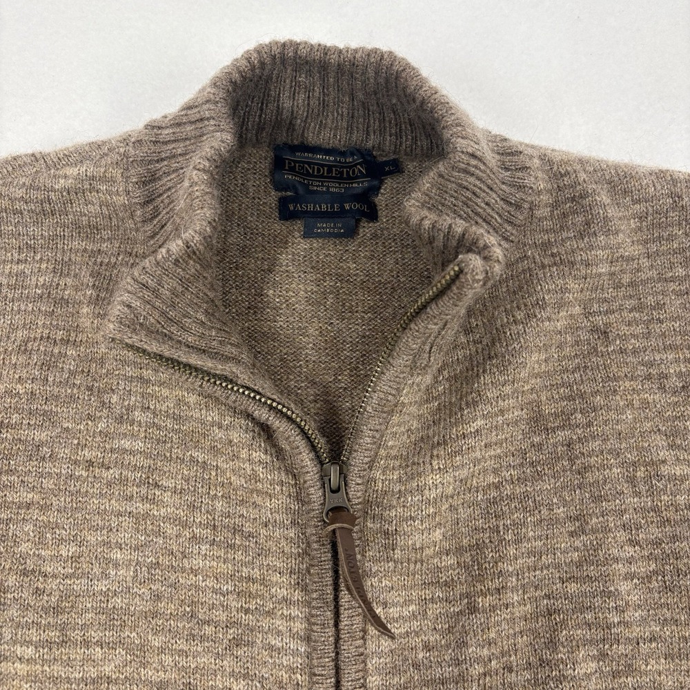 Pendleton Shetland Wool Sweater Mens XL Full Zip Washable Brown Fisherman Jacket
